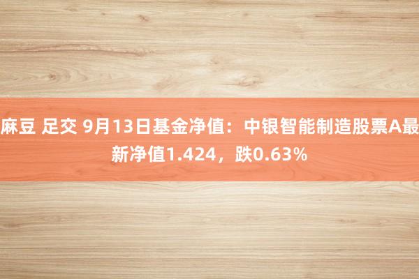 麻豆 足交 9月13日基金净值：中银智能制造股票A最新净值1.424，跌0.63%