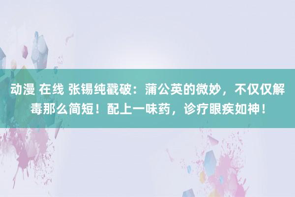 动漫 在线 张锡纯戳破：蒲公英的微妙，不仅仅解毒那么简短！配上一味药，诊疗眼疾如神！